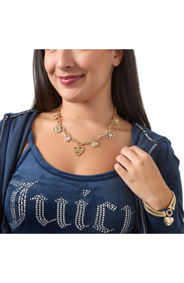 Juicy Couture Heart Juicy Logo Charm Necklace, 18+2'', Alternate, color, Gold Tone