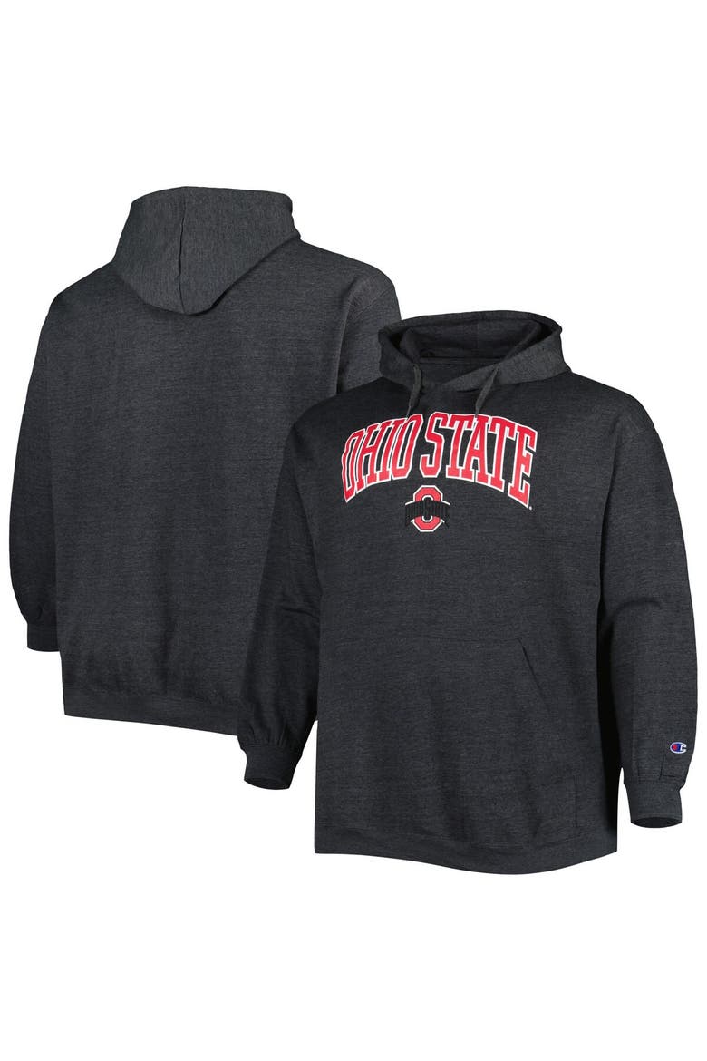 Men's Champion Heather Charcoal Ohio State Buckeyes Big & Tall Arch Over Logo Powerblend Pullover Hoodie, Alternate, color, Heather Charcoal