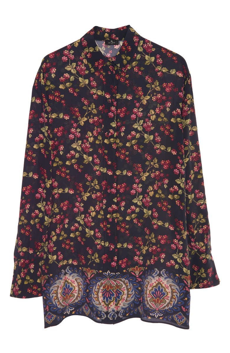 Etro Berry Print Long Sleeve Silk Button-Up Tunic, Alternate, color, 