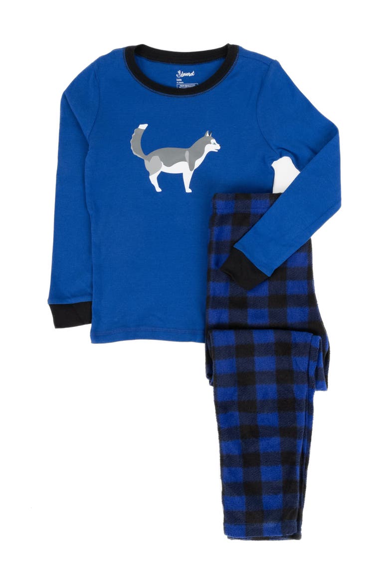 2-pc. Cotton Top & Fleece Pants Holiday Pajama Set, Alternate, color, BLUE