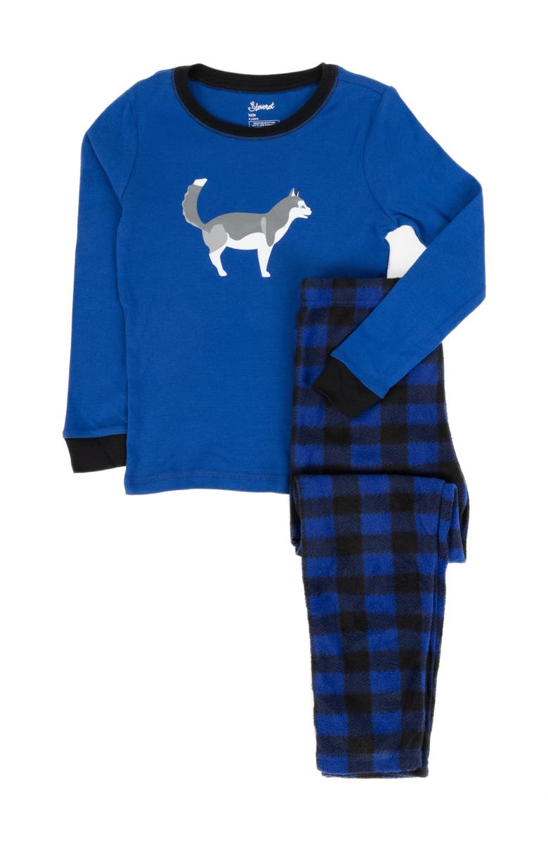 Leveret Kids Cotton Top 
Fleece Pants Printed Holiday Pajamas, Alternate, color, Husky