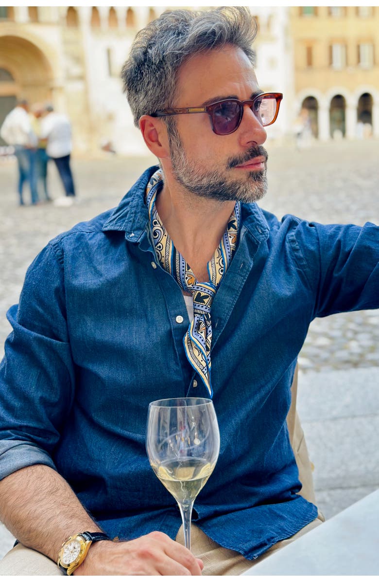 Elizabetta Capri - Hand Rolled Silk Neckerchief for Men, Alternate, color, Azure