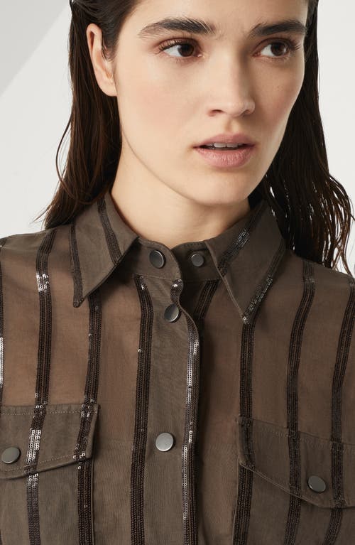Brunello Cucinelli Cotton Organza Dazzling Stripe Jacket In Chocolate
