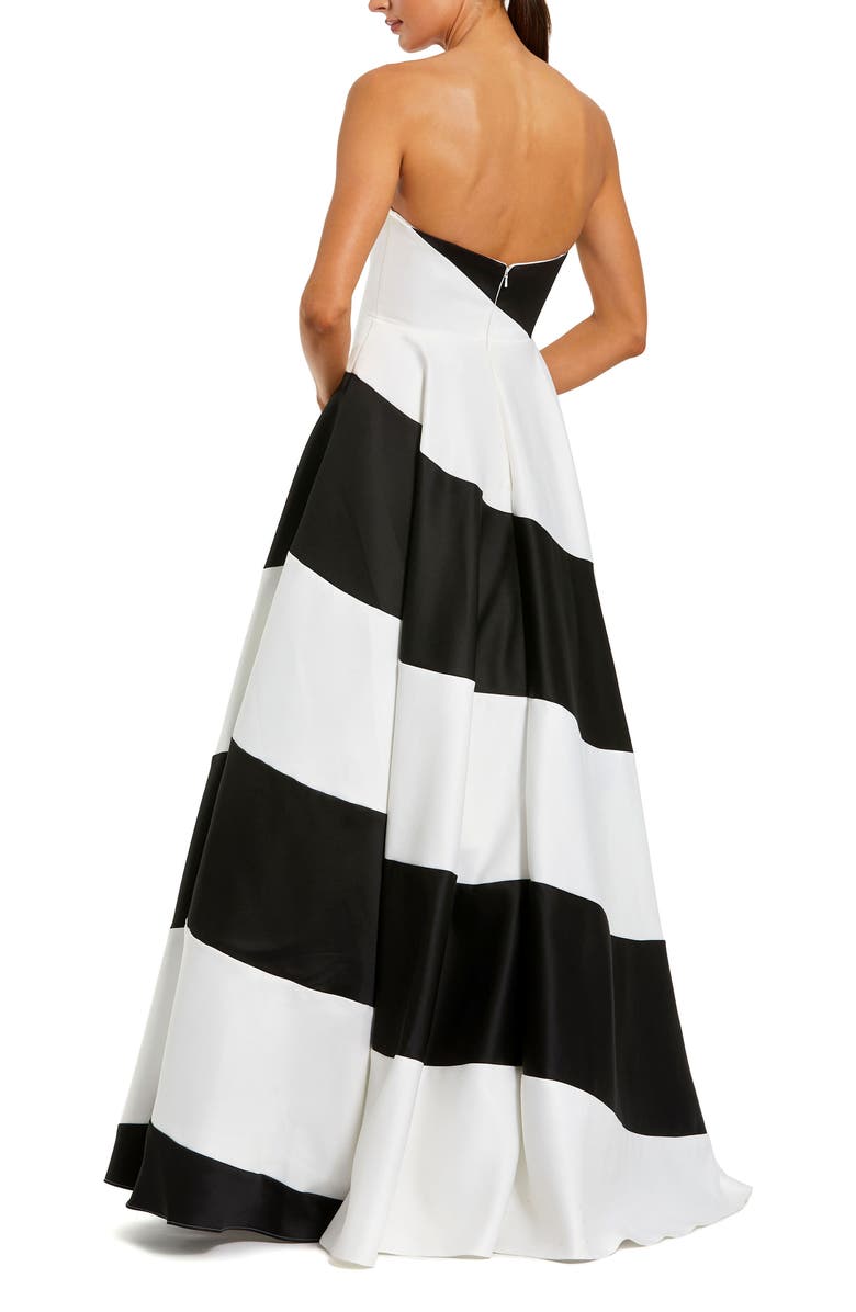 Mac Duggal Women's Colorblock Striped Satin Strapless Ballgown, Alternate, color, Black Ivory