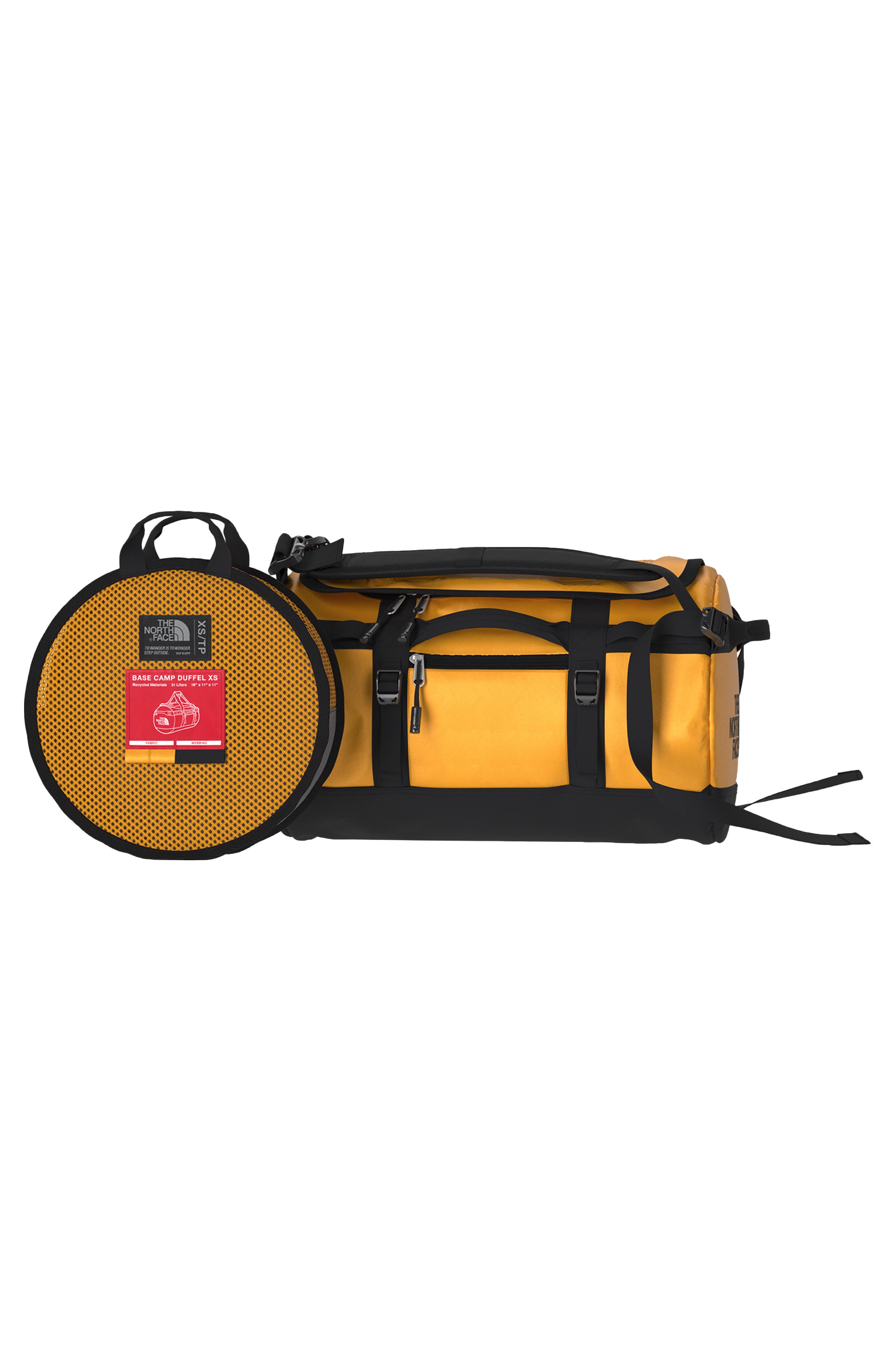 Base Camp Extra Small Duffle Bag, Alternate, color, SUMMIT GOLD/ TNF BLACK-NPF