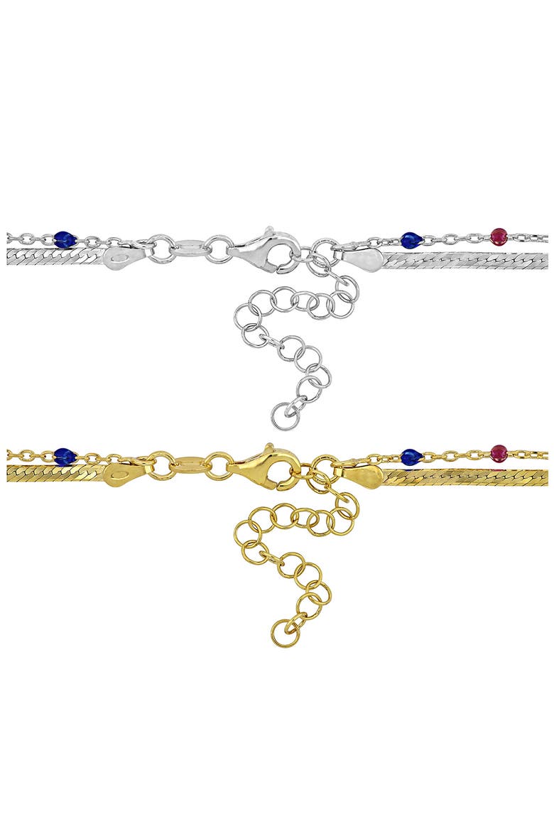 Multicolor Dot Layered Herringbone Chain Necklace, Alternate, color, SILVER