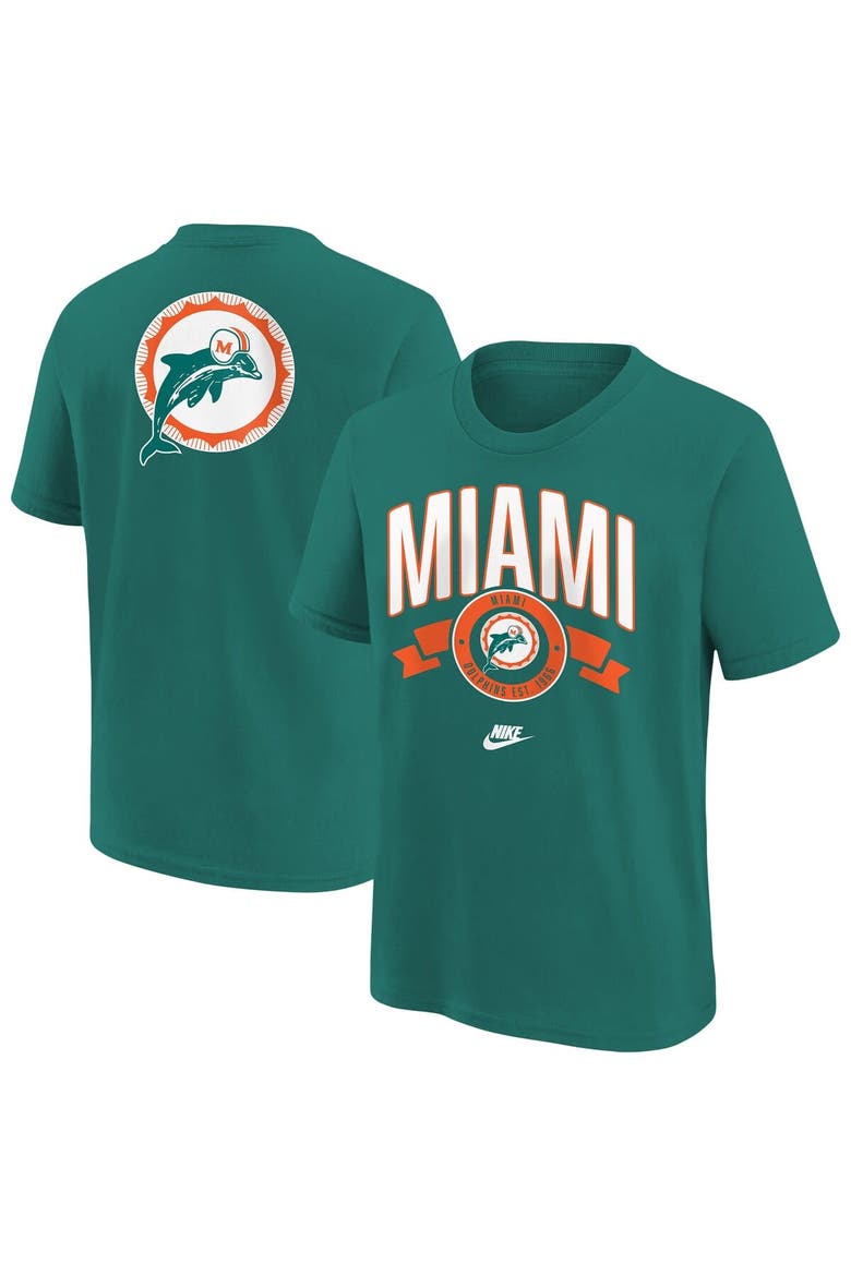 Youth Nike  Aqua Miami Dolphins Rewind Front & Back Essential T-Shirt, Main, color, Aqua