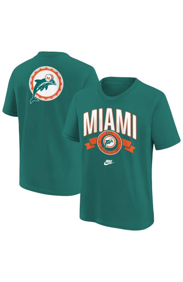 Nike Youth Nike Aqua Miami Dolphins Rewind Front & Back Essential T-Shirt, Main, color, Aqua