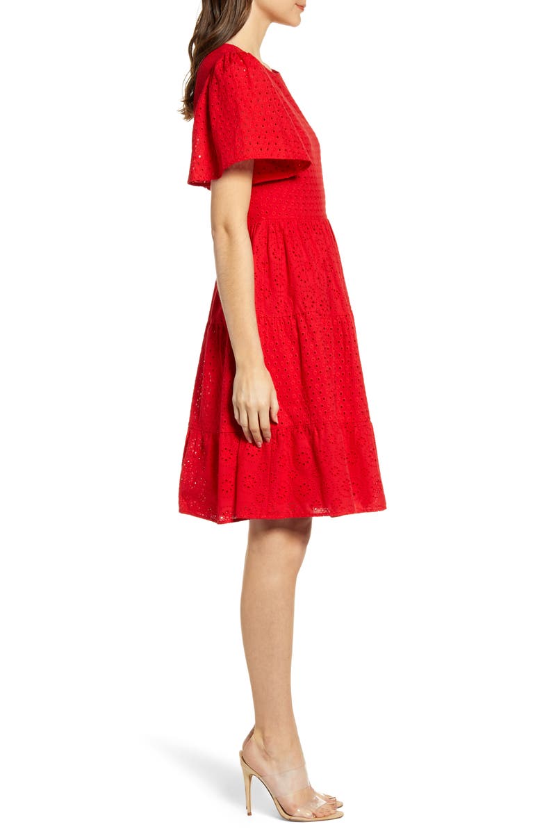 Rachel Parcell Mixed Eyelet A-Line Dress, Alternate, color, 