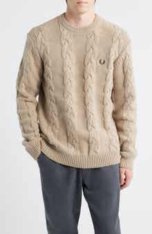 Fred Perry Cable Stitch Wool Blend Crewneck Sweater