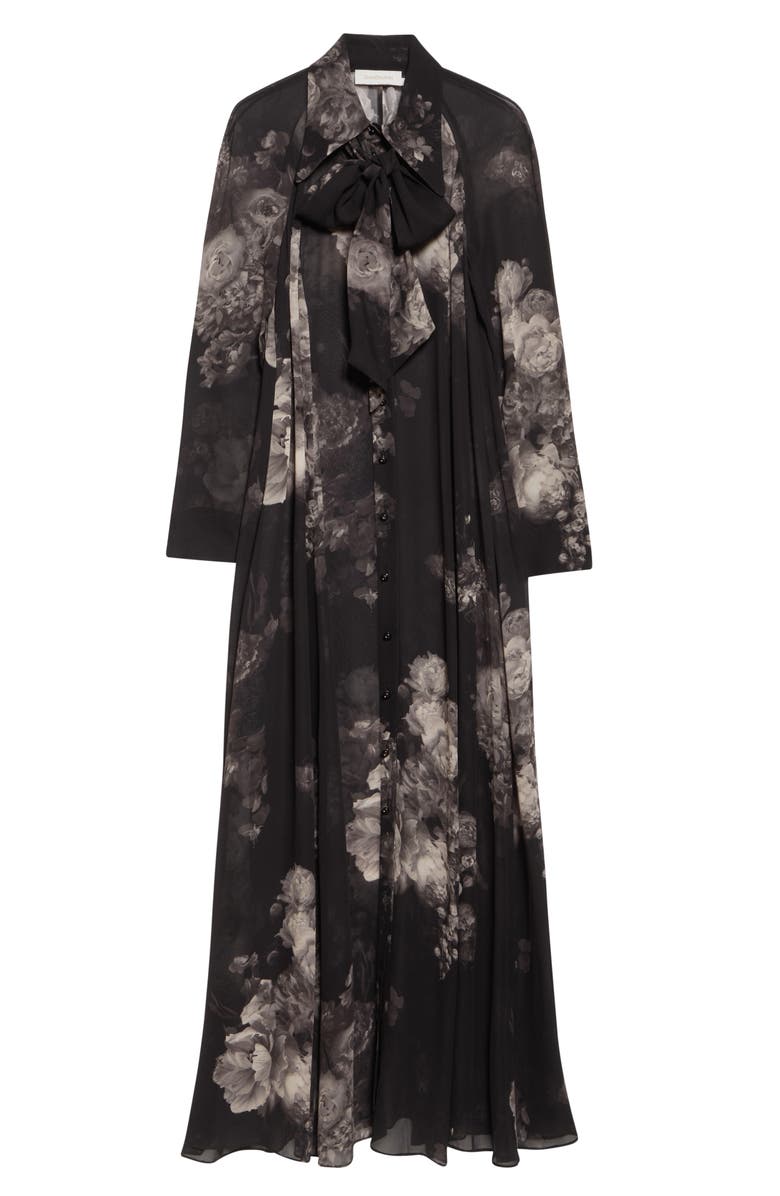 Hypnotic Floral Print Long Sleeve Georgette Shirtdress