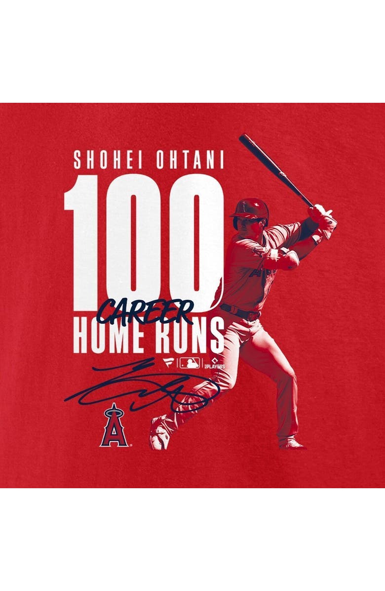 FANATICS Men's Fanatics Branded Shohei Ohtani Red Los Angeles Angels 100th Career Home Run T-Shirt, Alternate, color, 