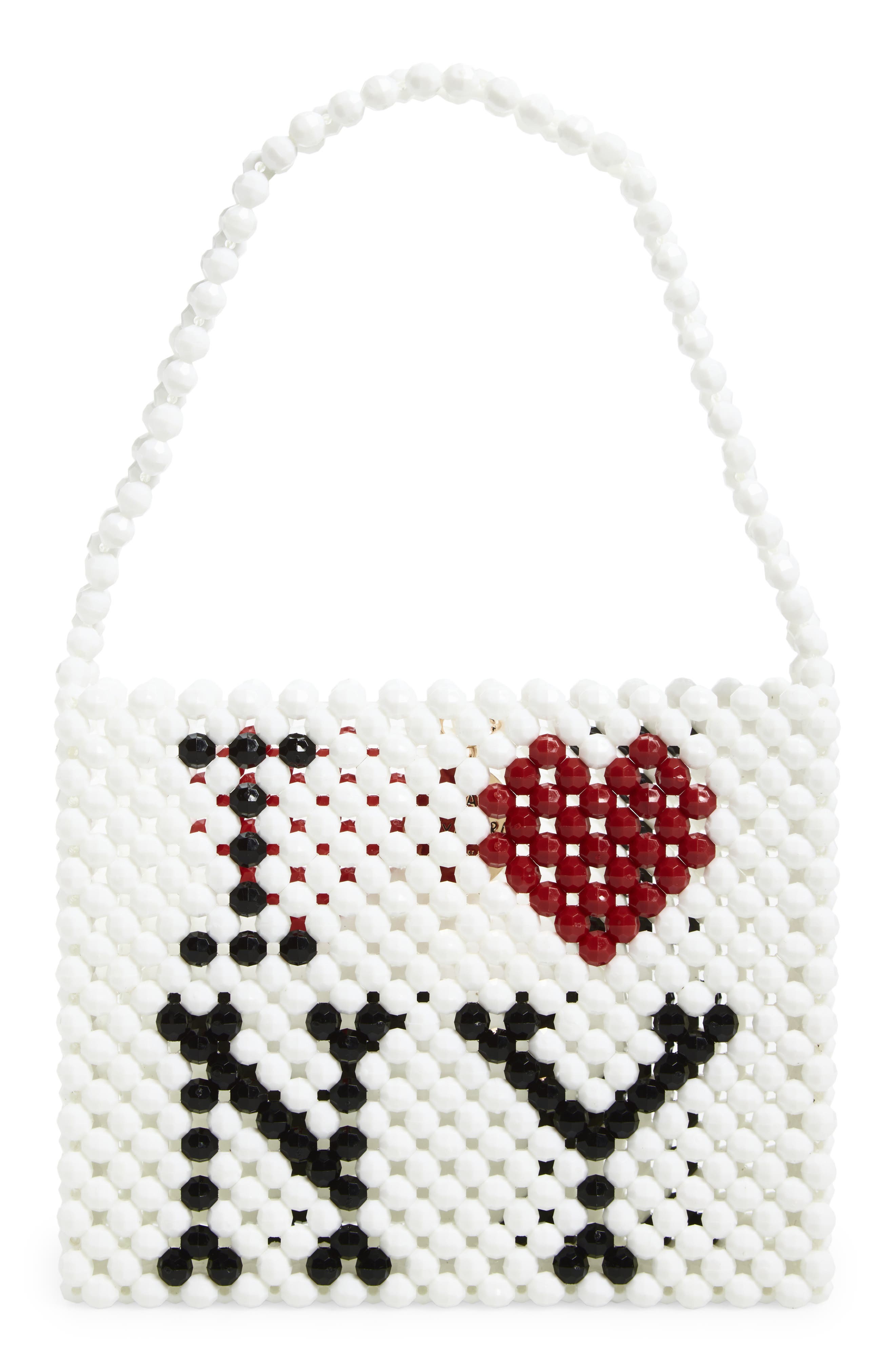 Susan Alexandra I LOVE NY Beaded Top Handle Bag in White 