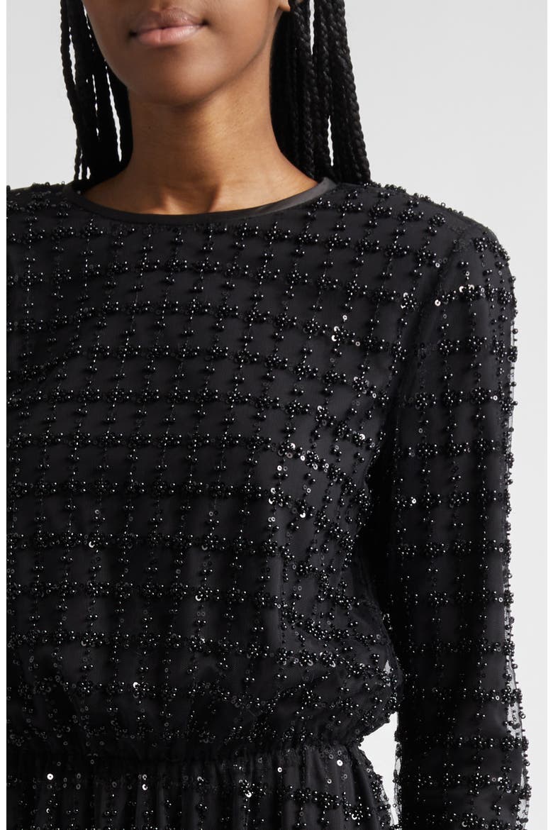 Embellished Long Sleeve Maxi Cocktail Dress, Alternate, color, SOLID BLACK
