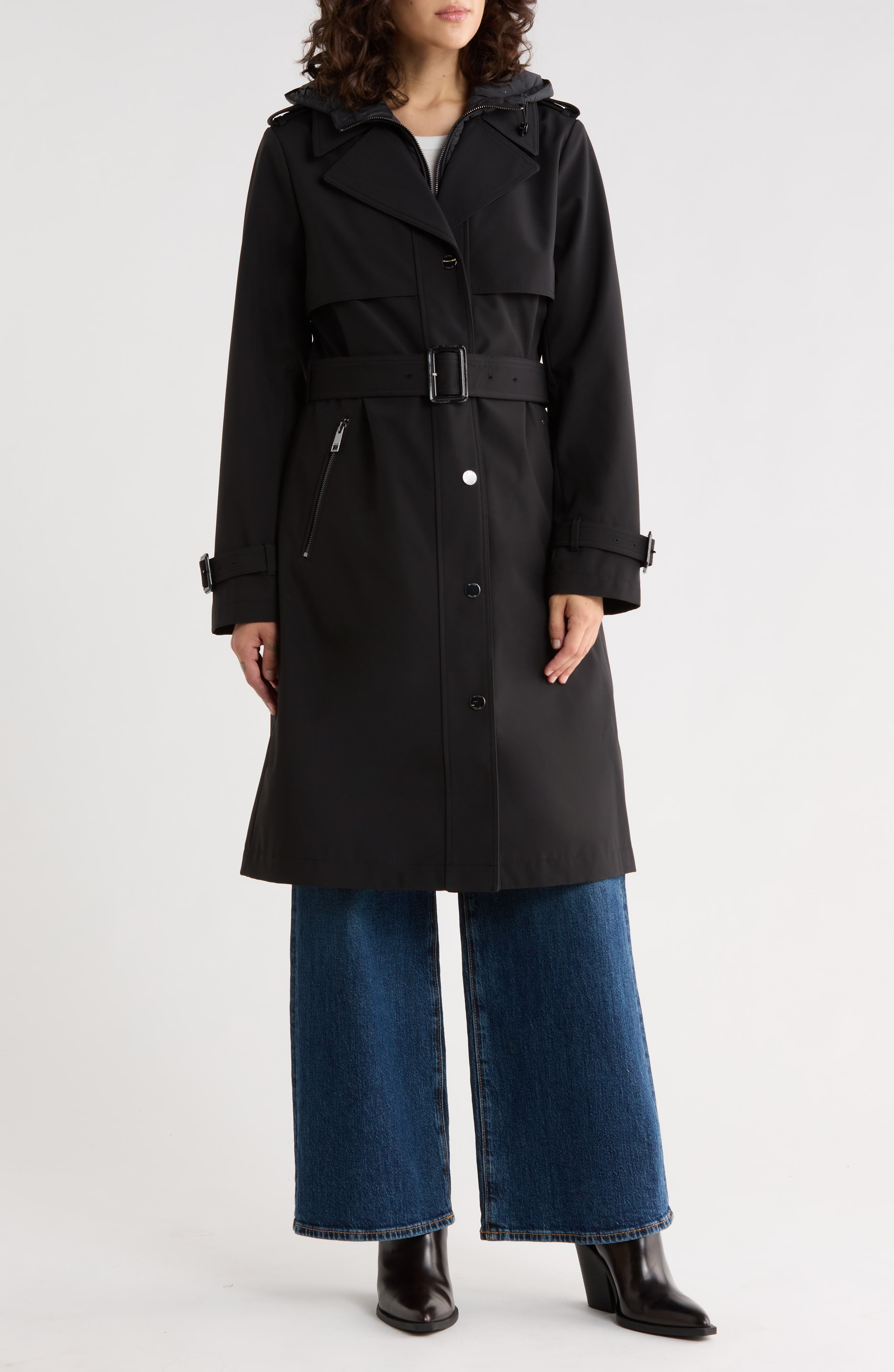Bcbgeneration Belted Water Resistant Raincoat With Bib In Black