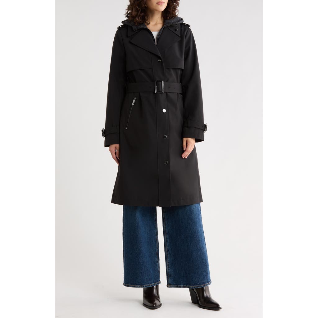Bcbgeneration Belted Water Resistant Raincoat With Bib In Black