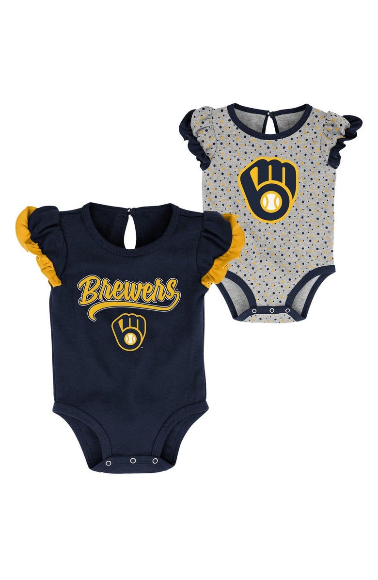 Outerstuff Girls Newborn & Infant Navy/Heathered Gray Milwaukee Brewers Scream & Shout Two-Pack Bodysuit Set, Main, color, Navy