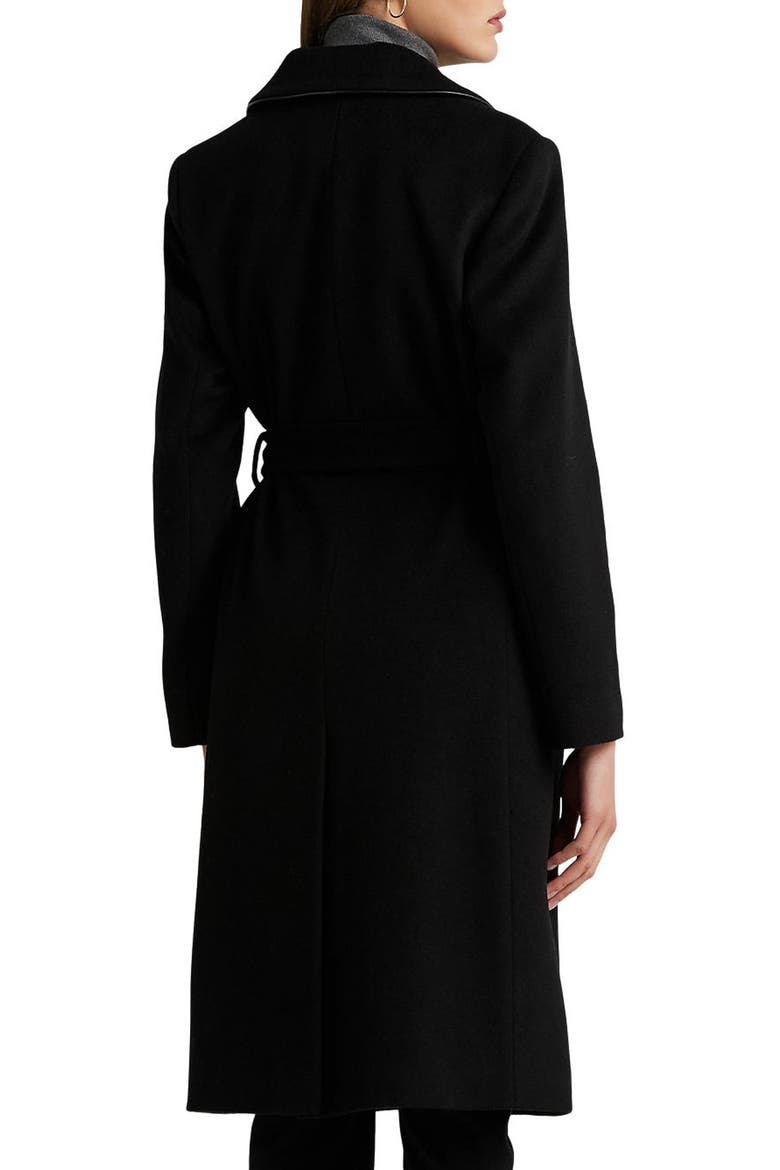 Wool Blend Coat with Faux Leather Piping, Alternate, color, BLACK