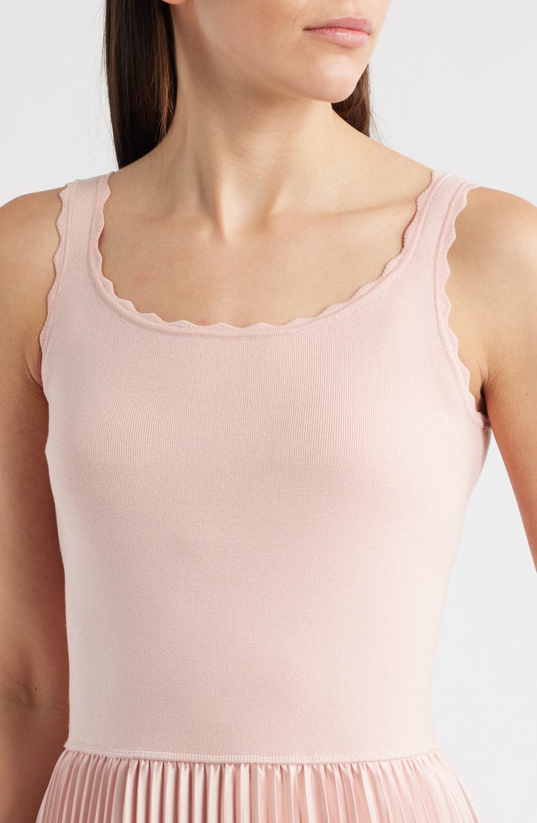 Elie Tahari The Mave Mixed Media Pleated Midi Sweater Dress, Alternate, color, 