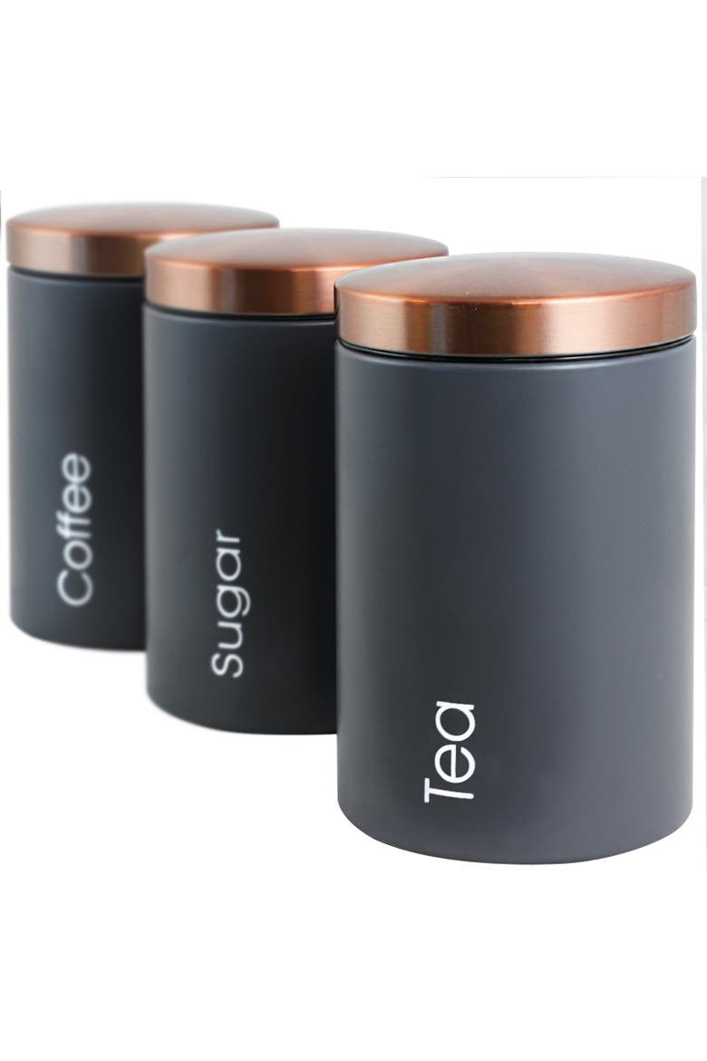 Essential Kitchen Storage 3 Piece Sugar, Coffee and Tea Canister Set, Alternate, color, Gray
