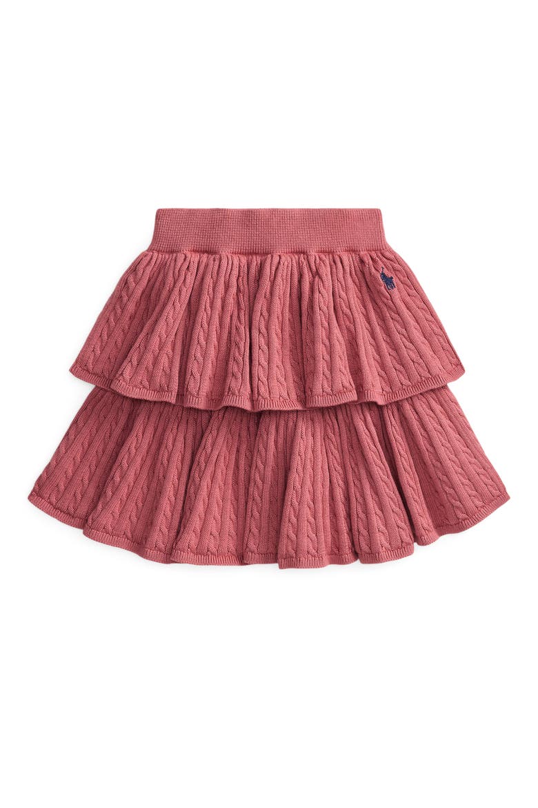 Kids' Tiered Cable Stitch Cotton Skirt, Main, color, PINK