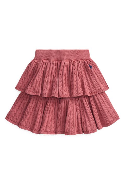 Kids' Tiered Cable Stitch Cotton Skirt
