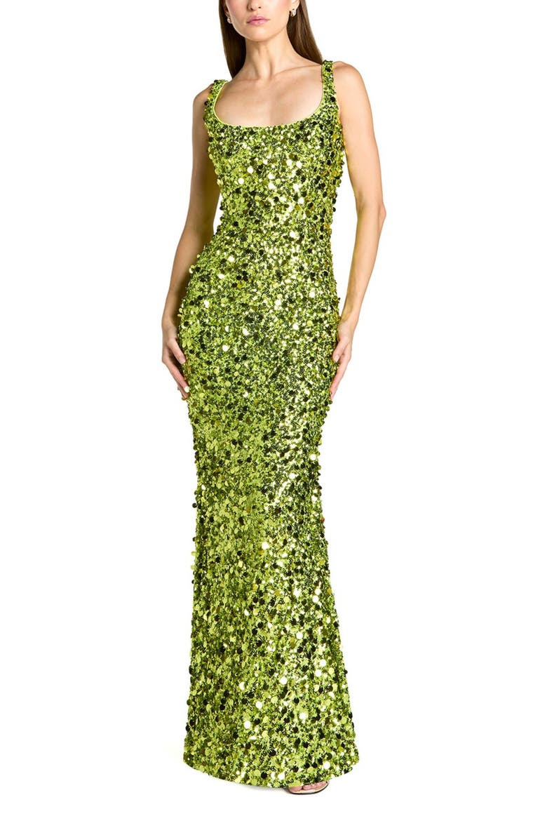 Sleeveless Sequin Paillette Column Gown, Main, color, Apple Green
