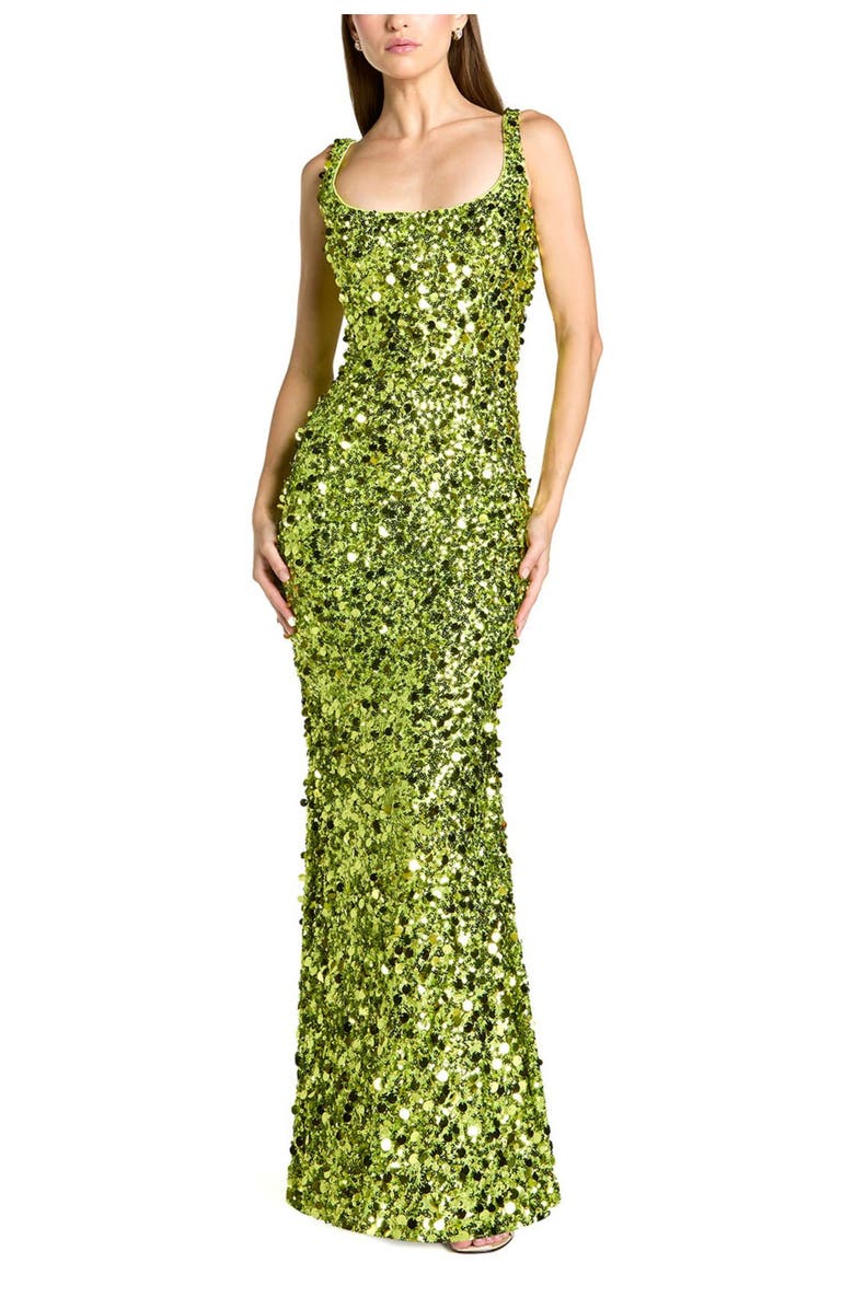 Mac Duggal Sleeveless Sequin Paillette Column Gown, Main, color, Apple Green