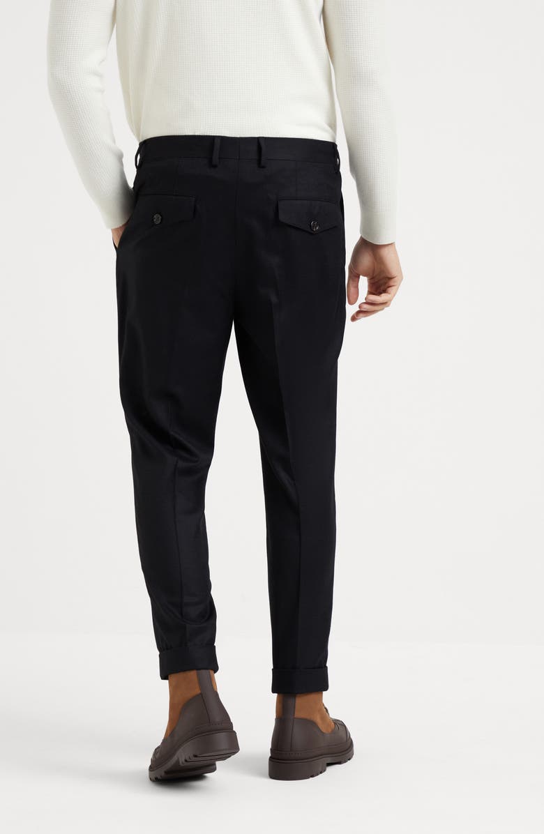 Brunello Cucinelli Virgin wool flannel leisure fit trousers with double pleats and tabbed waistband, Alternate, color, 