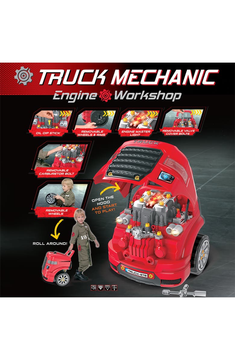 THE BUBBLE FACTORY Truck Mechanic Engine Workshop (Red) Take Apart And Rebuild Engine, Alternate, color, Red