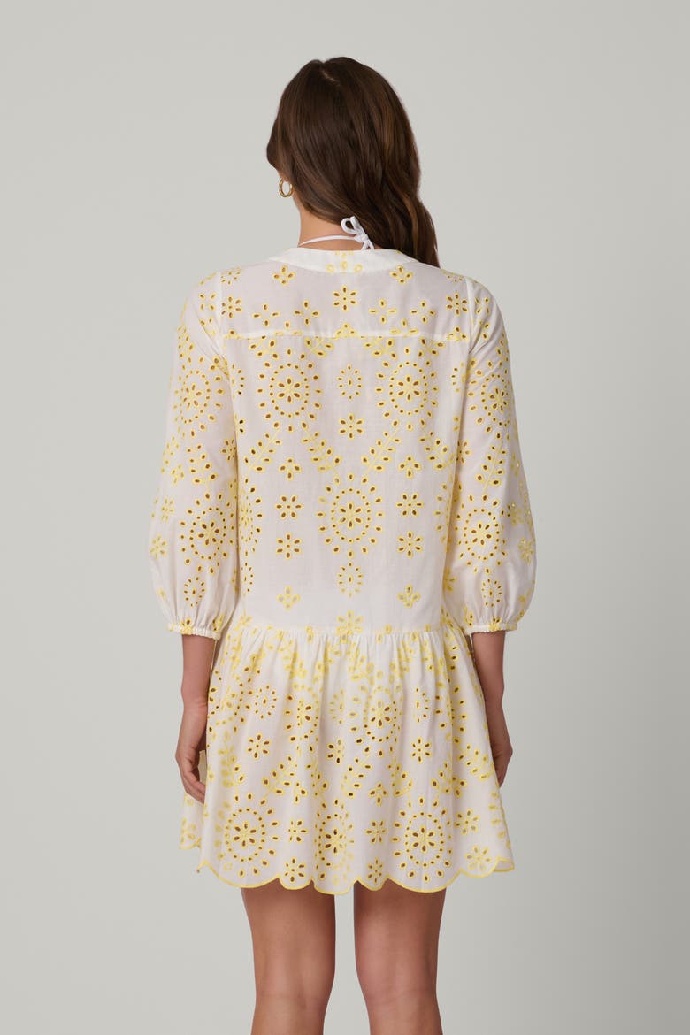 Embroidered Eyelet Umbrella Mini Coverup, Alternate, color, Lemon/Optic White