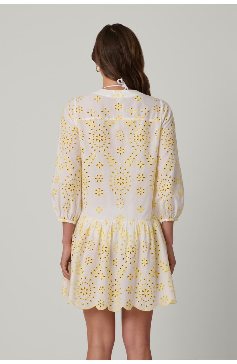 Shoshanna Embroidered Eyelet Umbrella Mini Coverup, Alternate, color, Lemon/Optic White