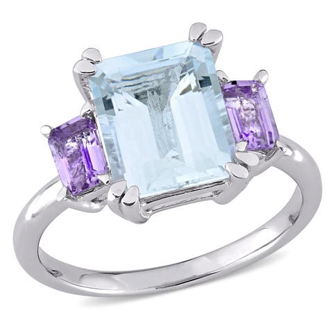 Aquamarine & Rose de France 3-Stone Ring