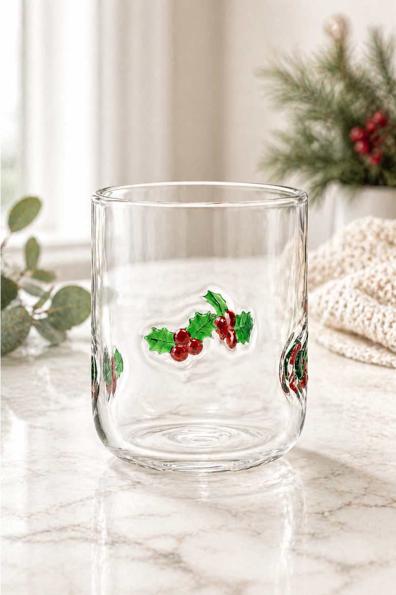 Holly Leaf Icon Glass, Set of 4, Alternate, color, Multi