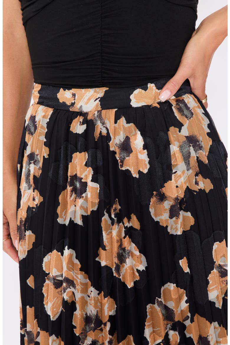 Zora Floral Pleated Midi Skirt, Alternate, color, BLACK FLORAL