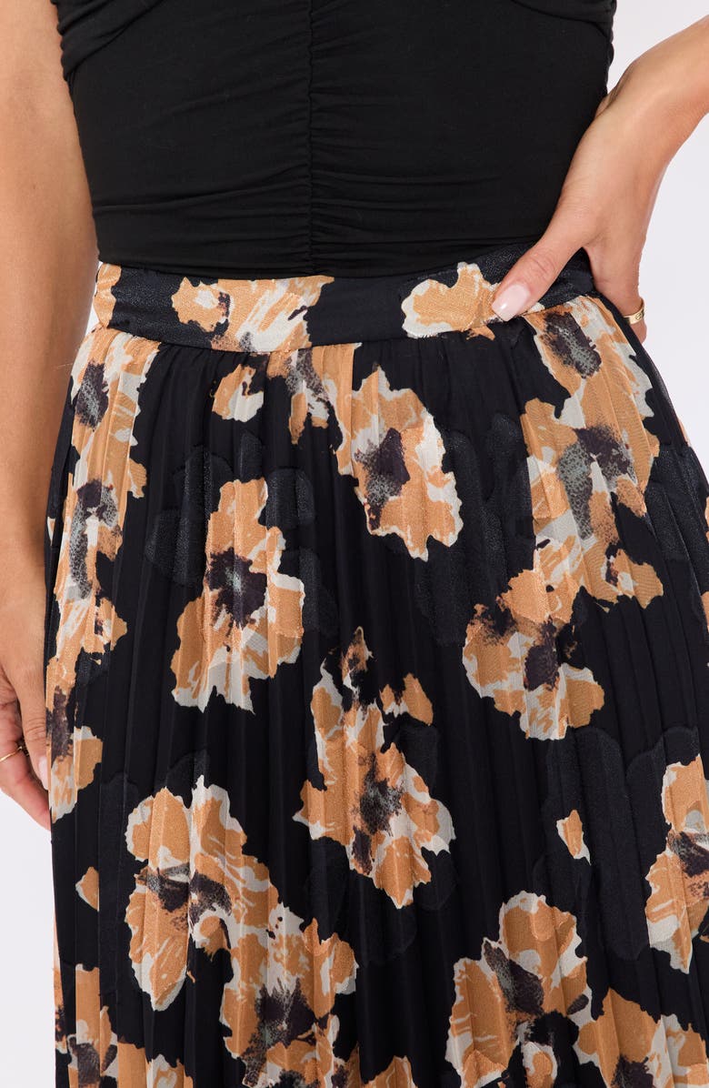 VICI Collection Zora Floral Pleated Midi Skirt, Alternate, color, Black Floral