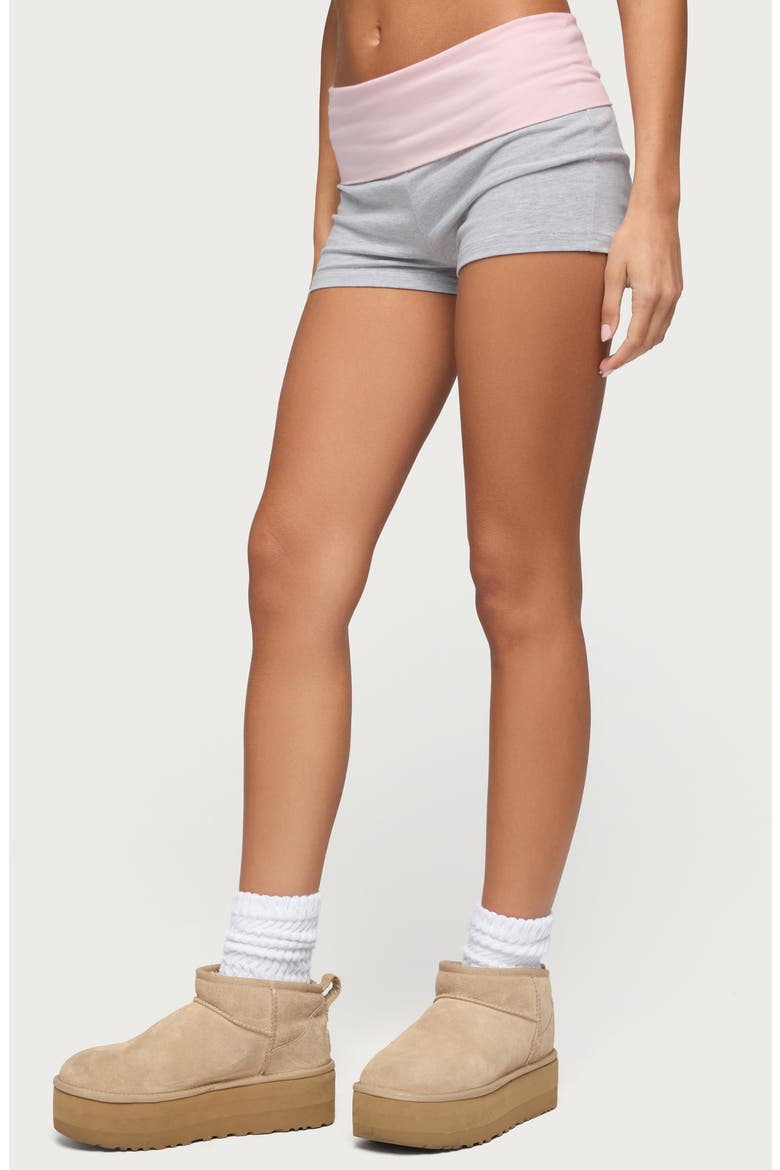 Emmey Contrast Foldover Waistband Shorts, Alternate, color, GRAY-MELANGE-AND-LIGHT-PINK