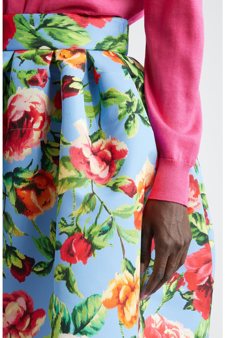 Rose Print Faille Skirt, Alternate, color, LAKE BLUE MULTI