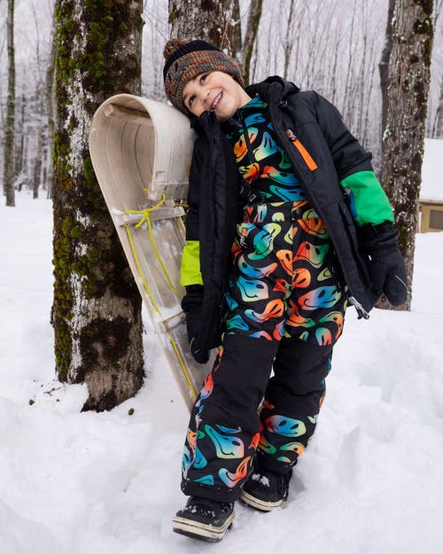 Deux Par Deux Two-piece Play Snowsuit Smiley Face In Black