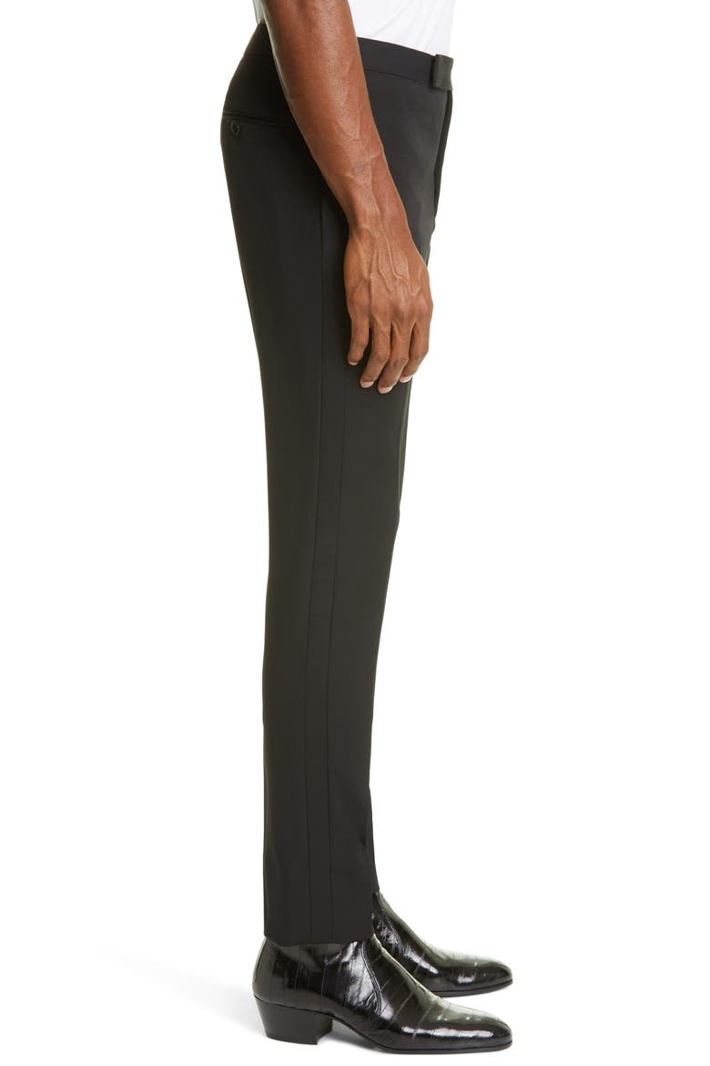 Grain de Poudre Wool Tuxedo Pants, Alternate, color, BLACK