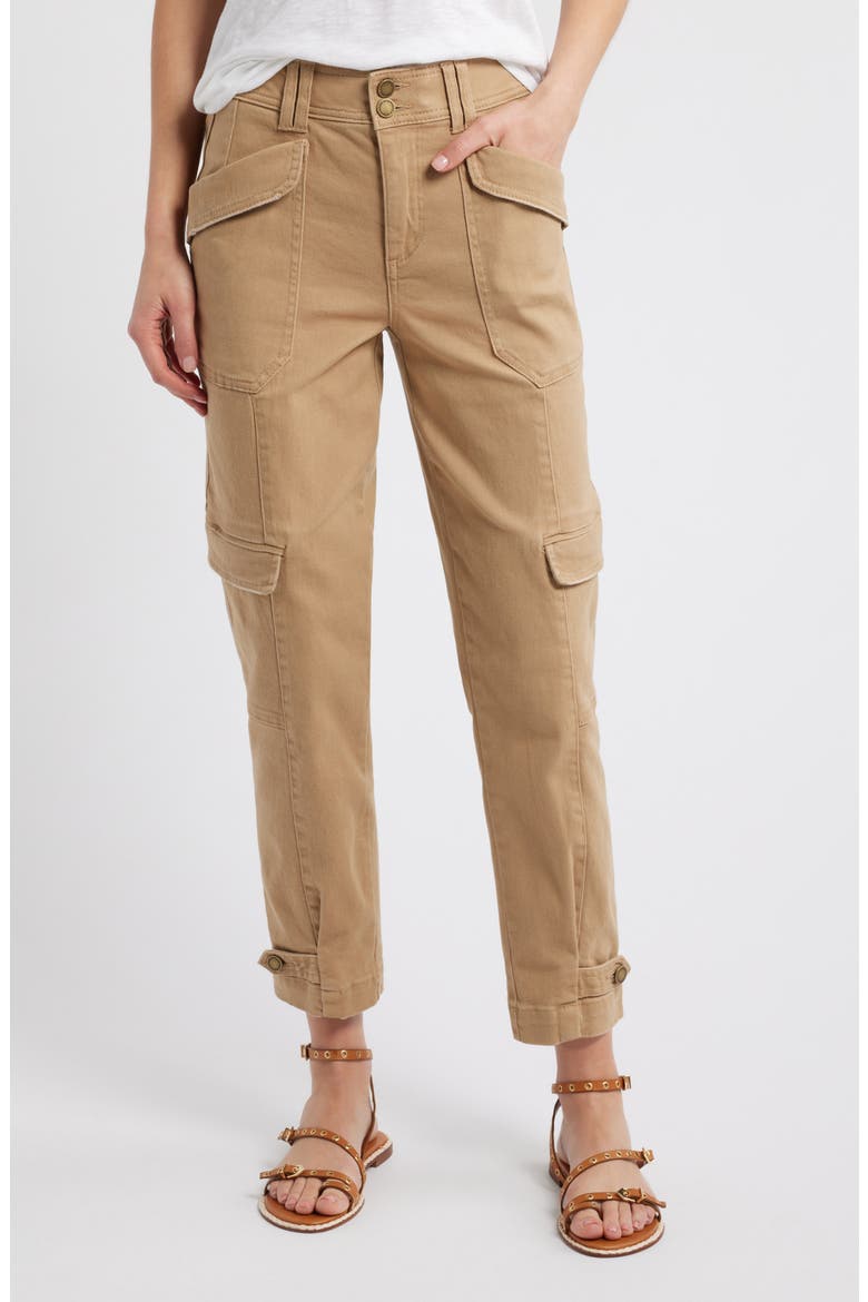 'Ab'Solution High Waist Ankle Tapered Twill Cargo Pants, Main, color, WARM SAND