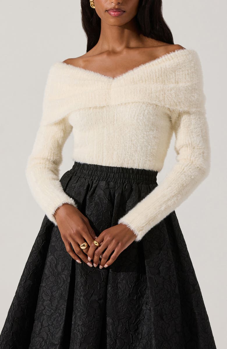ASTR the Label Fuzzy Off the Shoulder Sweater, Alternate, color, Cream