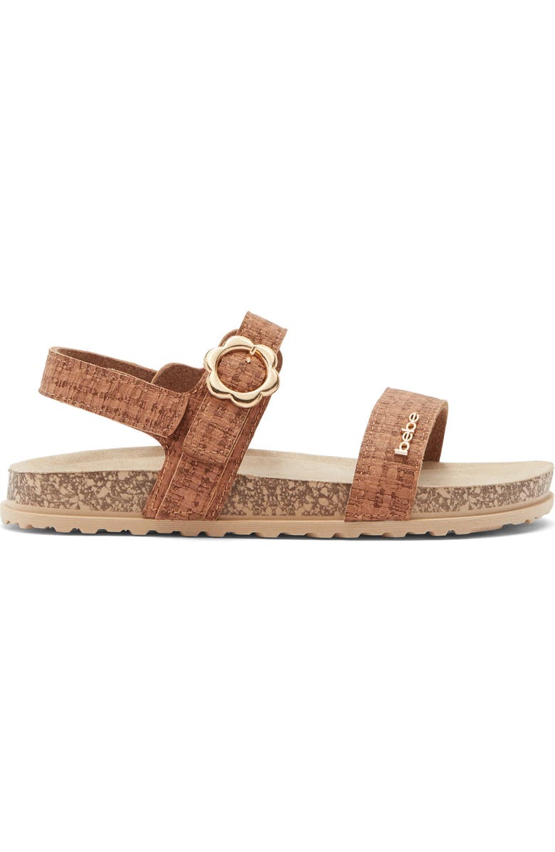 bebe Kids' Double Strap Footbed Sandal, Alternate, color, Cognac