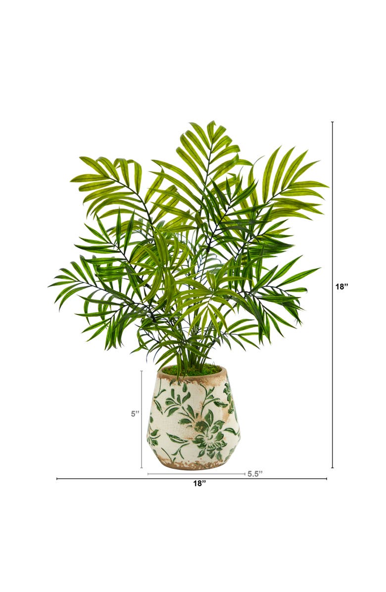 NEARLY NATURAL 18-in Mini Areca Palm Artificial Plant in Floral Vase, Alternate, color, Green