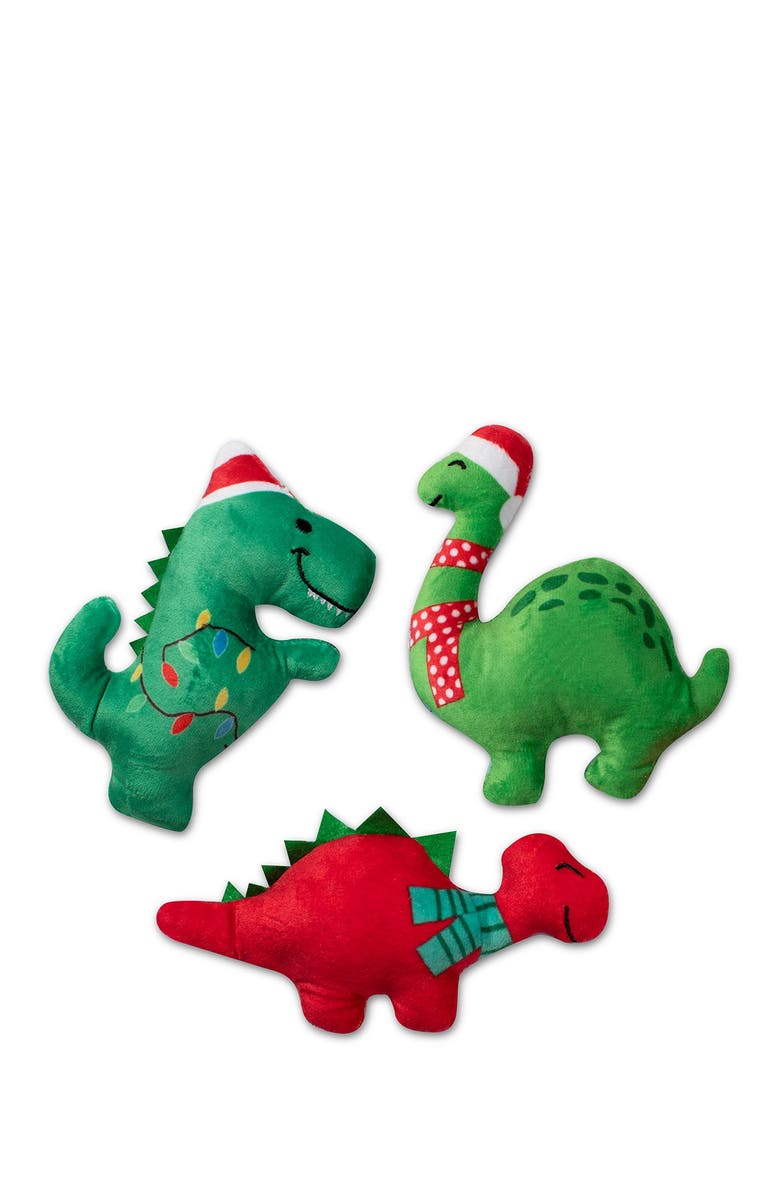 Fringe Studio Holiday Tree Rex and Christmas Dinos Mini 4-Piece Dog Toy Set, Alternate, color,