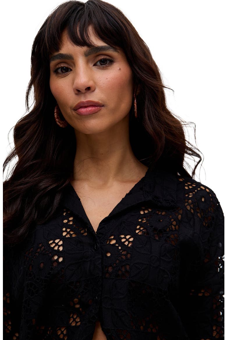 Shelli All Over Broderie Anglaise Shirt, Alternate, color, Black