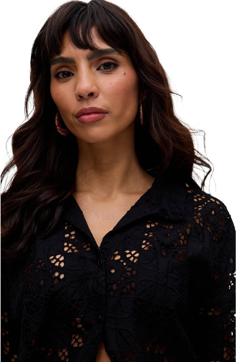 Raffya Shelli All Over Broderie Anglaise Shirt, Alternate, color, Black