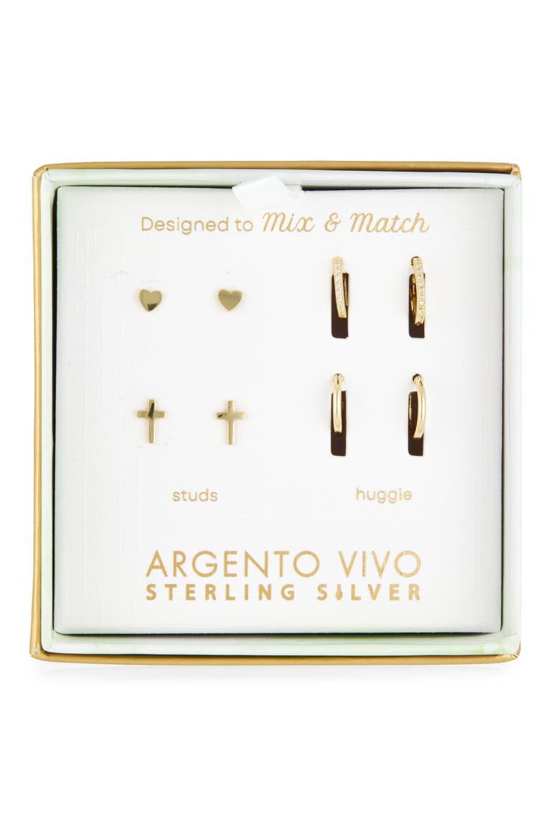 Pack of Four Assorted Stud & Hoop Earrings, Main, color, GOLD