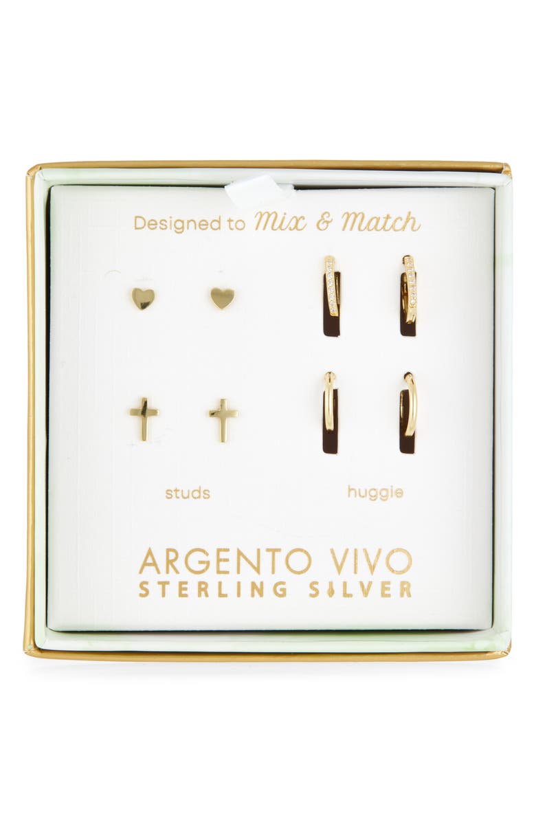 ARGENTO VIVO Pack of Four Assorted Stud & Hoop Earrings, Main, color, Gold