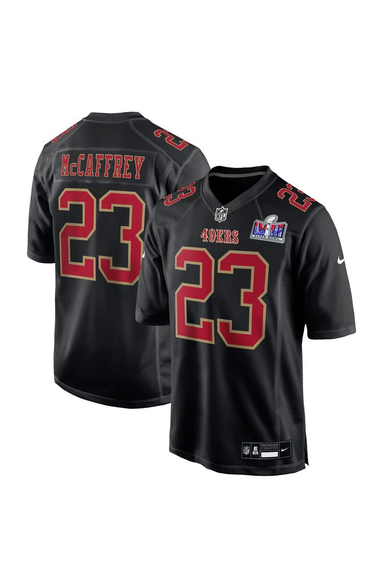 Nike Men's Nike Christian McCaffrey Black San Francisco 49ers Super Bowl LVIII Carbon Fashion Game Player Jersey, Main, color, 